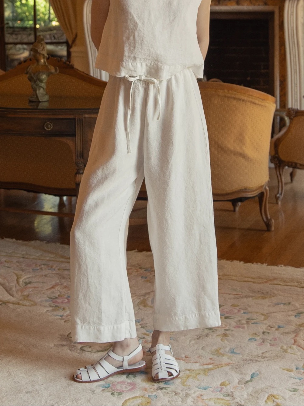 Gillian Stevens Olive Pant Salt Size 3 White Linen Wide Leg High Waist Pants